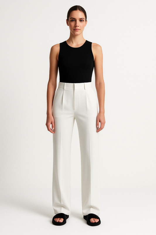 Women’s Tailored Trousers – Wide Leg – High Waist – Front Pleats – Full Length