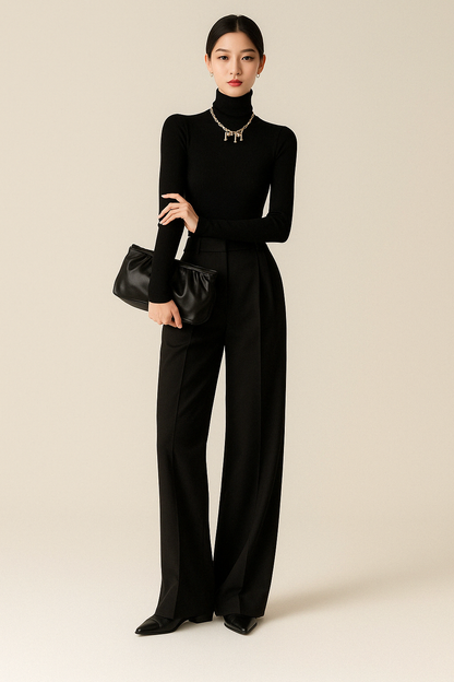 Women’s Wide-Leg Pants – High Waist – Tailored Pleats – Full Length