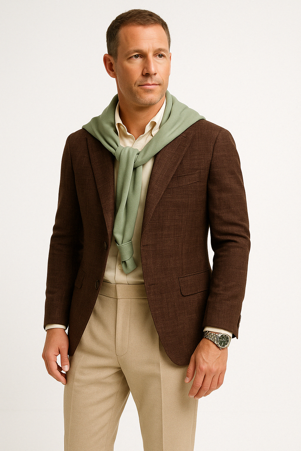 Men’s Blazer – Slim Fit – Textured Cotton Linen – Two-Button – Notch Lapel