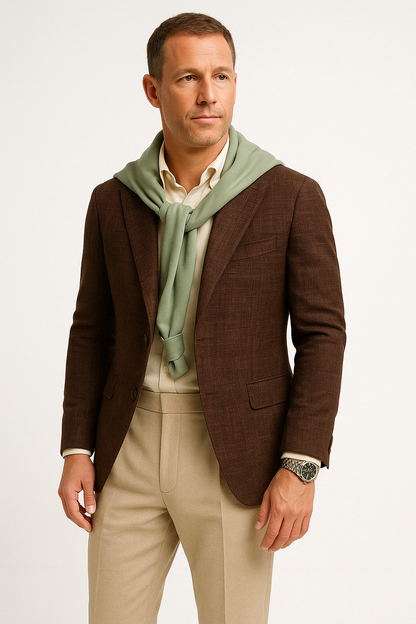 Men’s Blazer – Slim Fit – Textured Cotton Linen – Two-Button – Notch Lapel