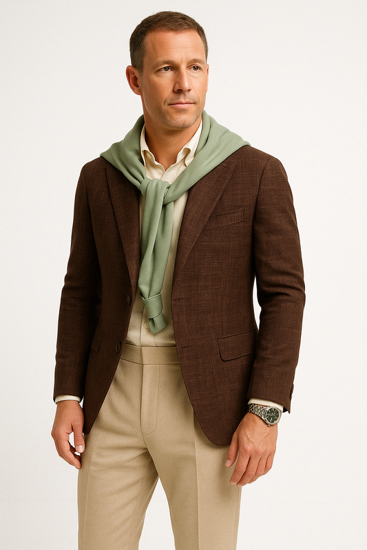 Men’s Blazer – Slim Fit – Textured Cotton Linen – Two-Button – Notch Lapel