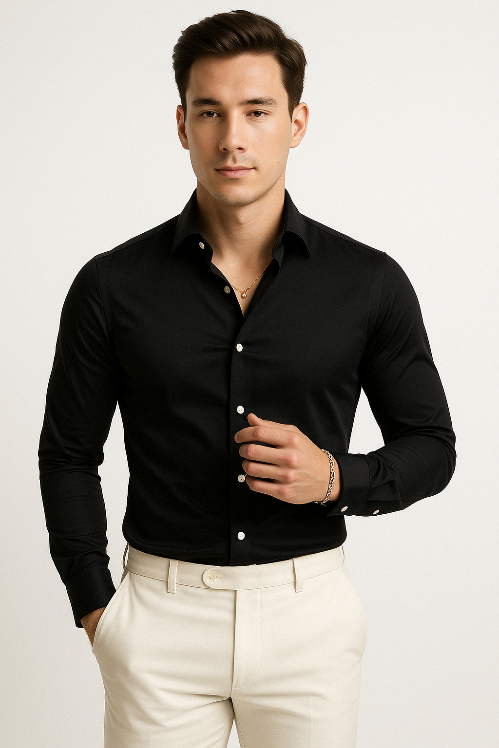 Men’s Button-Up Shirt – Slim Fit – 100% Cotton – Classic Collar Formal Wear