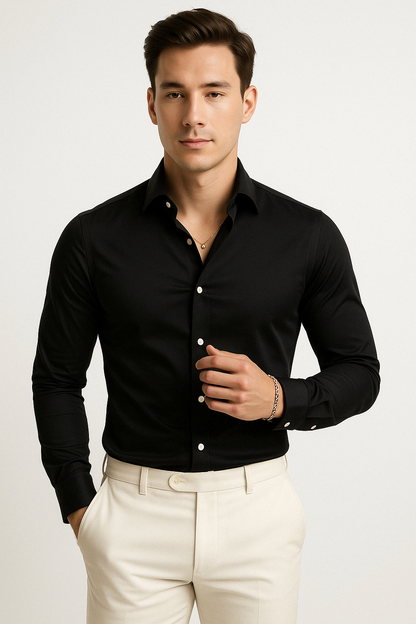 Men’s Button-Up Shirt – Slim Fit – 100% Cotton – Classic Collar Formal Wear