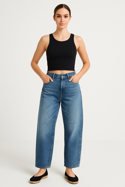 Women’s Barrel-Leg Jeans – Relaxed Fit – Animal Print – Full Length