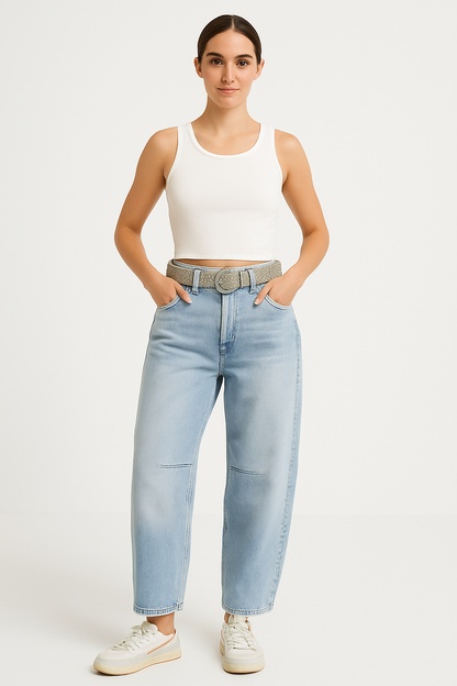 Women’s Barrel-Leg Jeans – Relaxed Fit – Animal Print – Full Length
