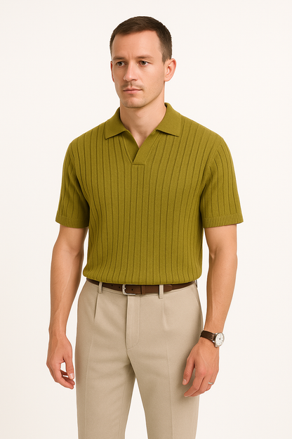 Men’s Polo Shirt – Soft Ribbed Knit – Standard Fit – Short Sleeve Casual Style