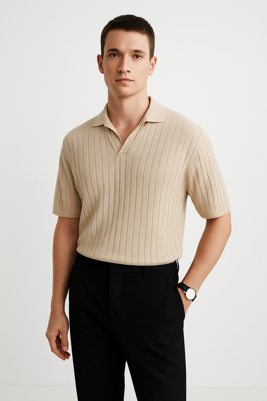 Men’s Polo Shirt – Soft Ribbed Knit – Standard Fit – Short Sleeve Casual Style