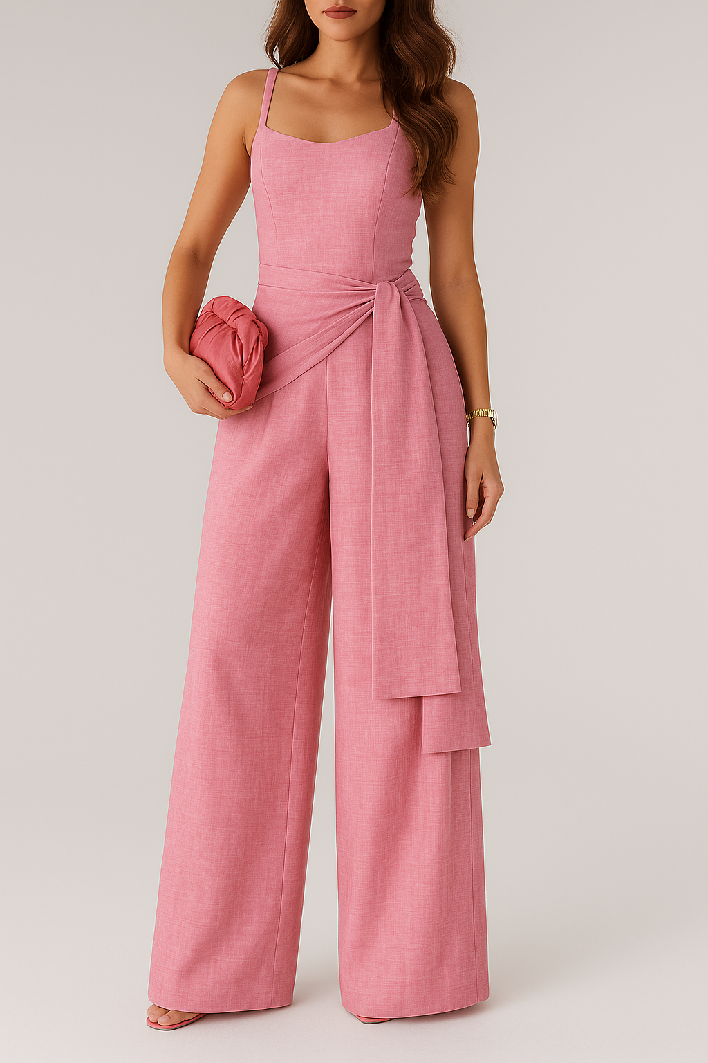 Women’s Jumpsuit – Linen Blend – Sleeveless – Wide Leg – Adjustable Waist – Full Length