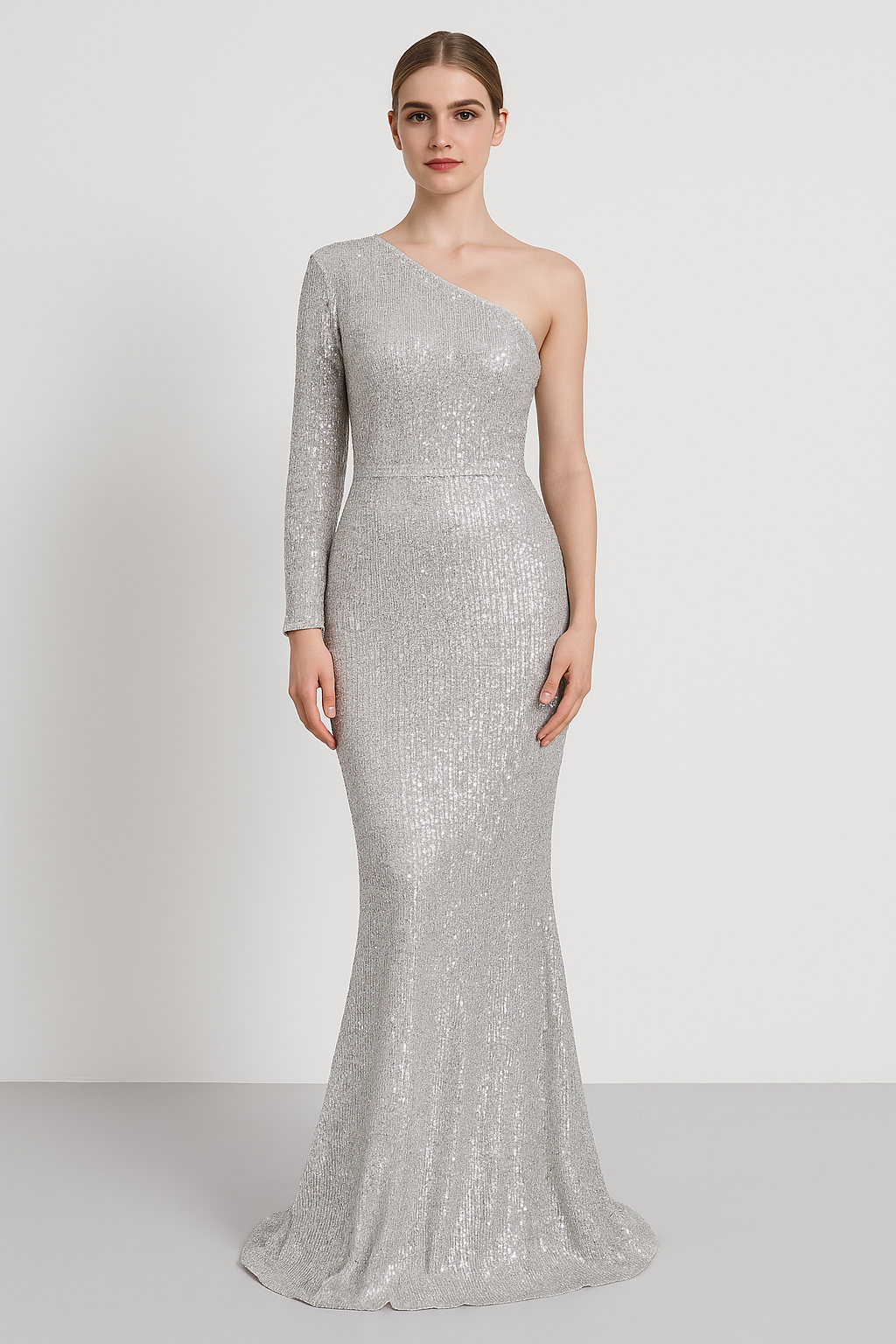 Women’s Evening Gown – One Shoulder – Sequined – Slim Fit – Mermaid Silhouette