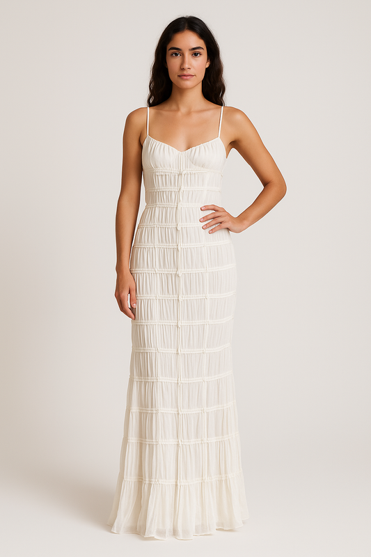 Women’s Evening Dress – Fitted Bodice – Spaghetti Straps – Floor-Length Chiffon Skirt