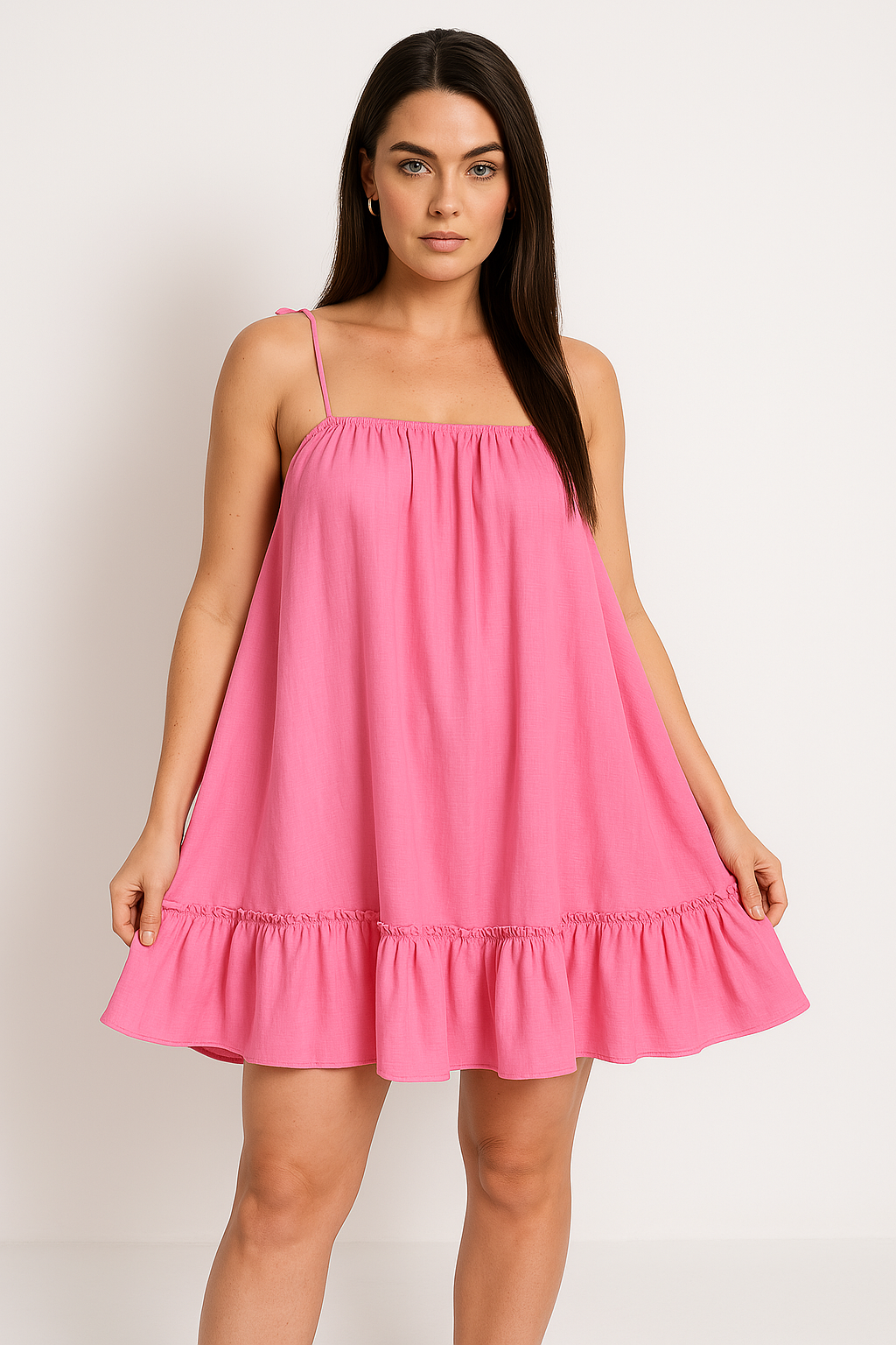 Women’s Sundress – Lightweight Cotton – Loose Fit – Spaghetti Straps – Ruffled Hemline