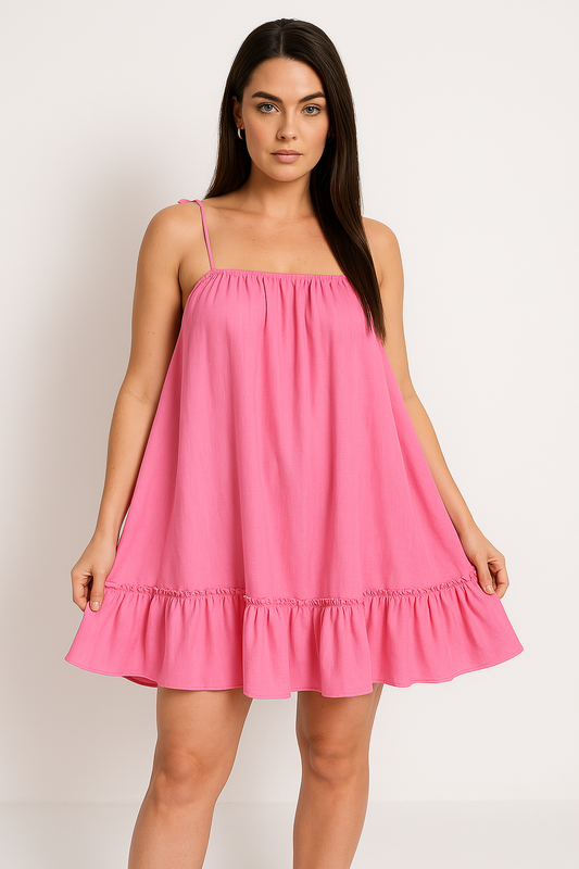 Women’s Sundress – Lightweight Cotton – Loose Fit – Spaghetti Straps – Ruffled Hemline