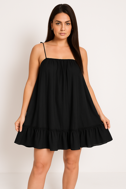 Women’s Sundress – Lightweight Cotton – Loose Fit – Spaghetti Straps – Ruffled Hemline