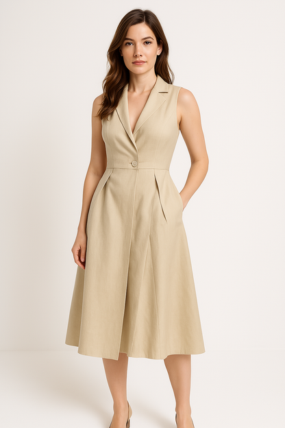Women’s Midi Dress – V-Neck – Sleeveless – A-Line Fit – Lightweight Cotton Blend