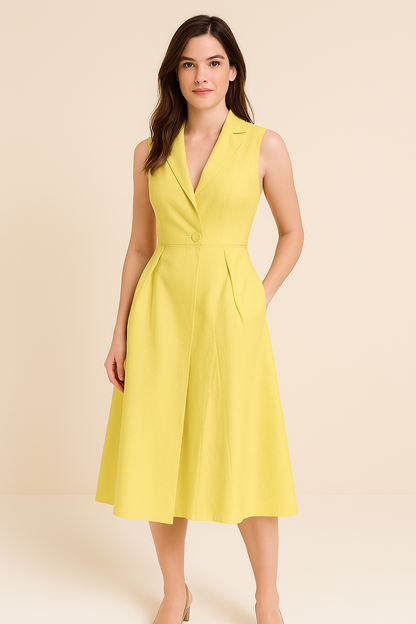 Women’s Midi Dress – V-Neck – Sleeveless – A-Line Fit – Lightweight Cotton Blend