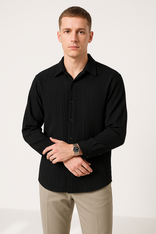 Unisex Long Sleeve Shirt – Crinkle Fabric – Oversized Fit – Button Down Casual Style