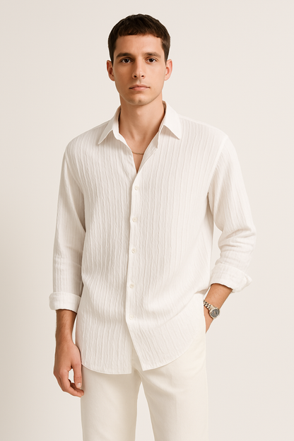 Unisex Long Sleeve Shirt – Crinkle Fabric – Oversized Fit – Button Down Casual Style
