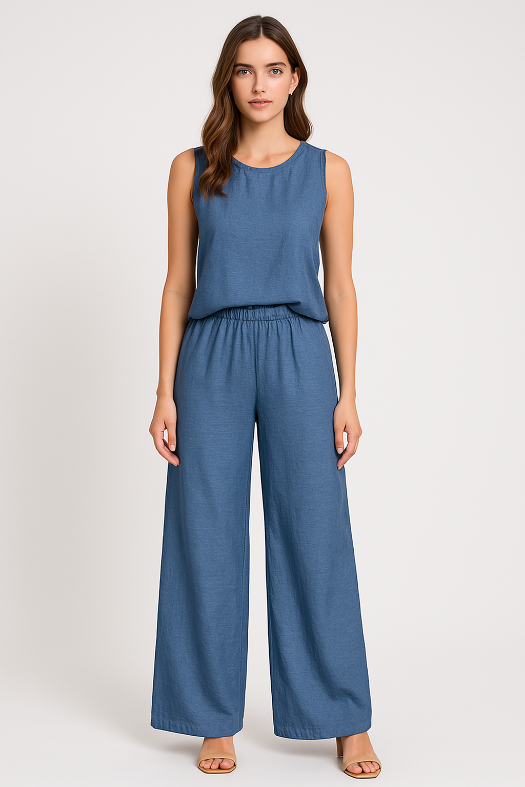 Women’s Wide-Leg Pants – High Waist – Pleated Front – Elastic Waist – Full Length