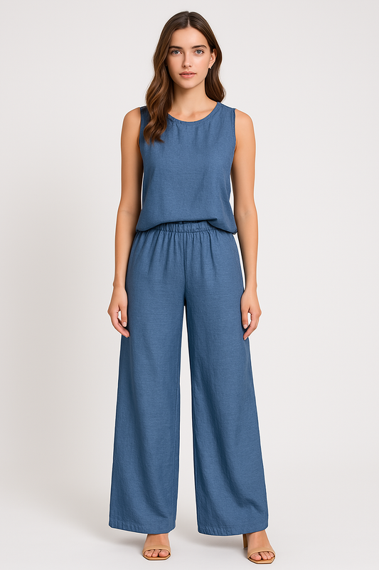 Women’s Wide-Leg Pants – High Waist – Pleated Front – Elastic Waist – Full Length