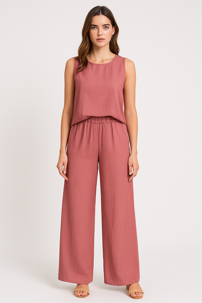 Women’s Wide-Leg Pants – High Waist – Pleated Front – Elastic Waist – Full Length