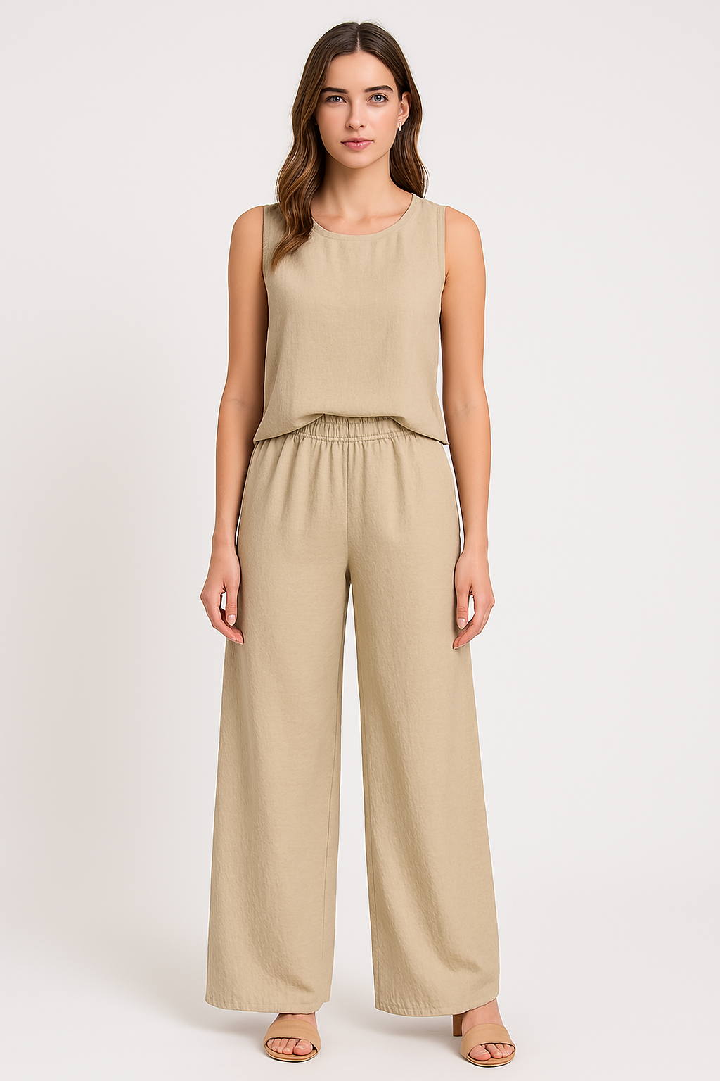Women’s Wide-Leg Pants – High Waist – Pleated Front – Elastic Waist – Full Length