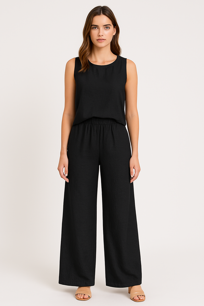 Women’s Wide-Leg Pants – High Waist – Pleated Front – Elastic Waist – Full Length