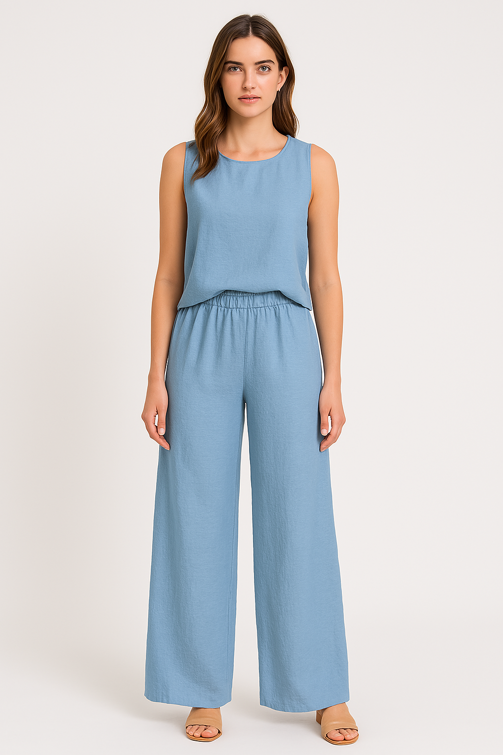 Women’s Wide-Leg Pants – High Waist – Pleated Front – Elastic Waist – Full Length