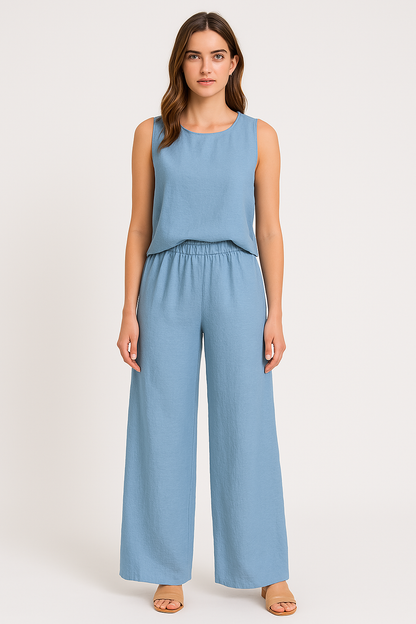 Women’s Wide-Leg Pants – High Waist – Pleated Front – Elastic Waist – Full Length