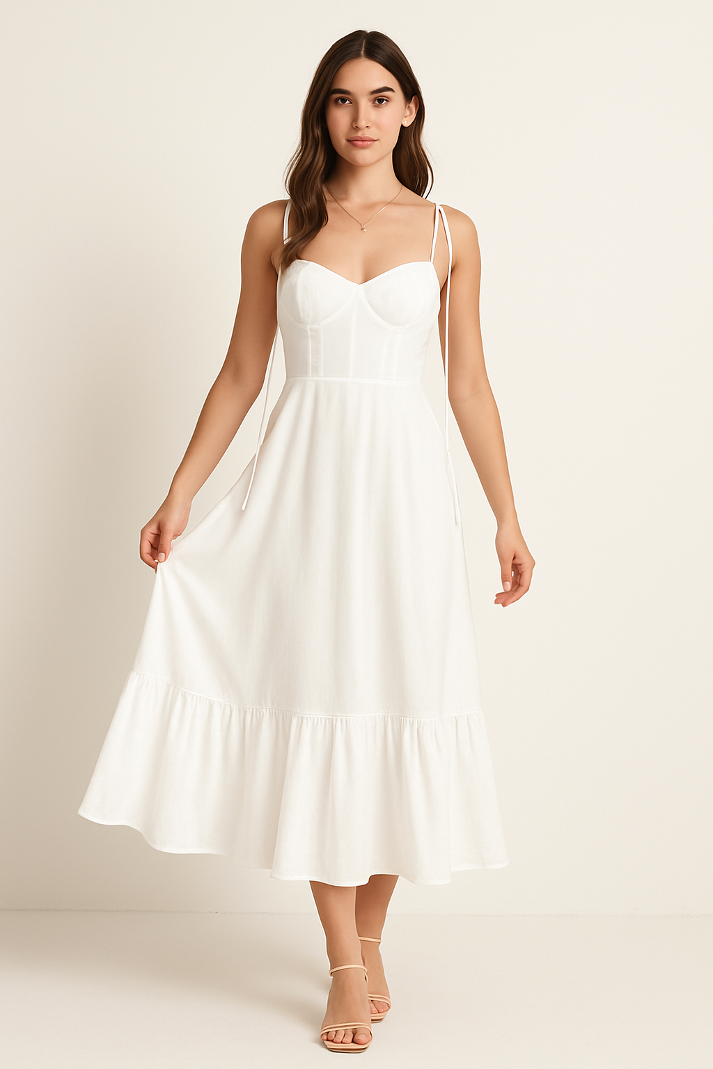 Women’s Maxi Dress – Cotton Blend – Fitted Bodice – Tiered Hem – Spaghetti Straps