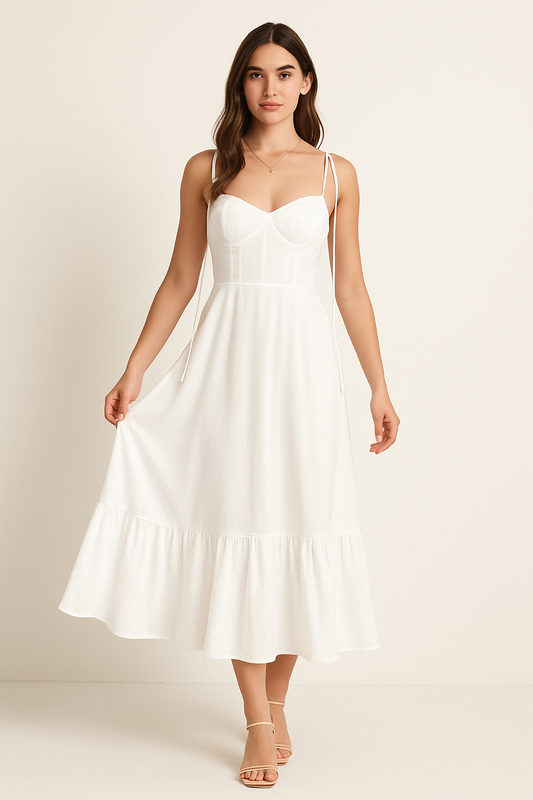 Women’s Maxi Dress – Cotton Blend – Fitted Bodice – Tiered Hem – Spaghetti Straps