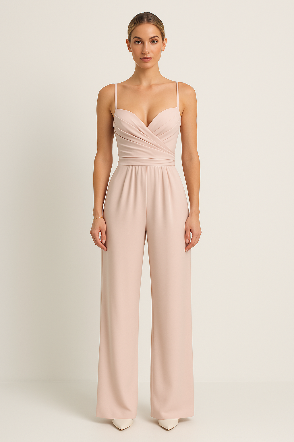 Women’s Jumpsuit – Satin Finish – Sweetheart Neckline – Ruched Bodice – Wide Leg