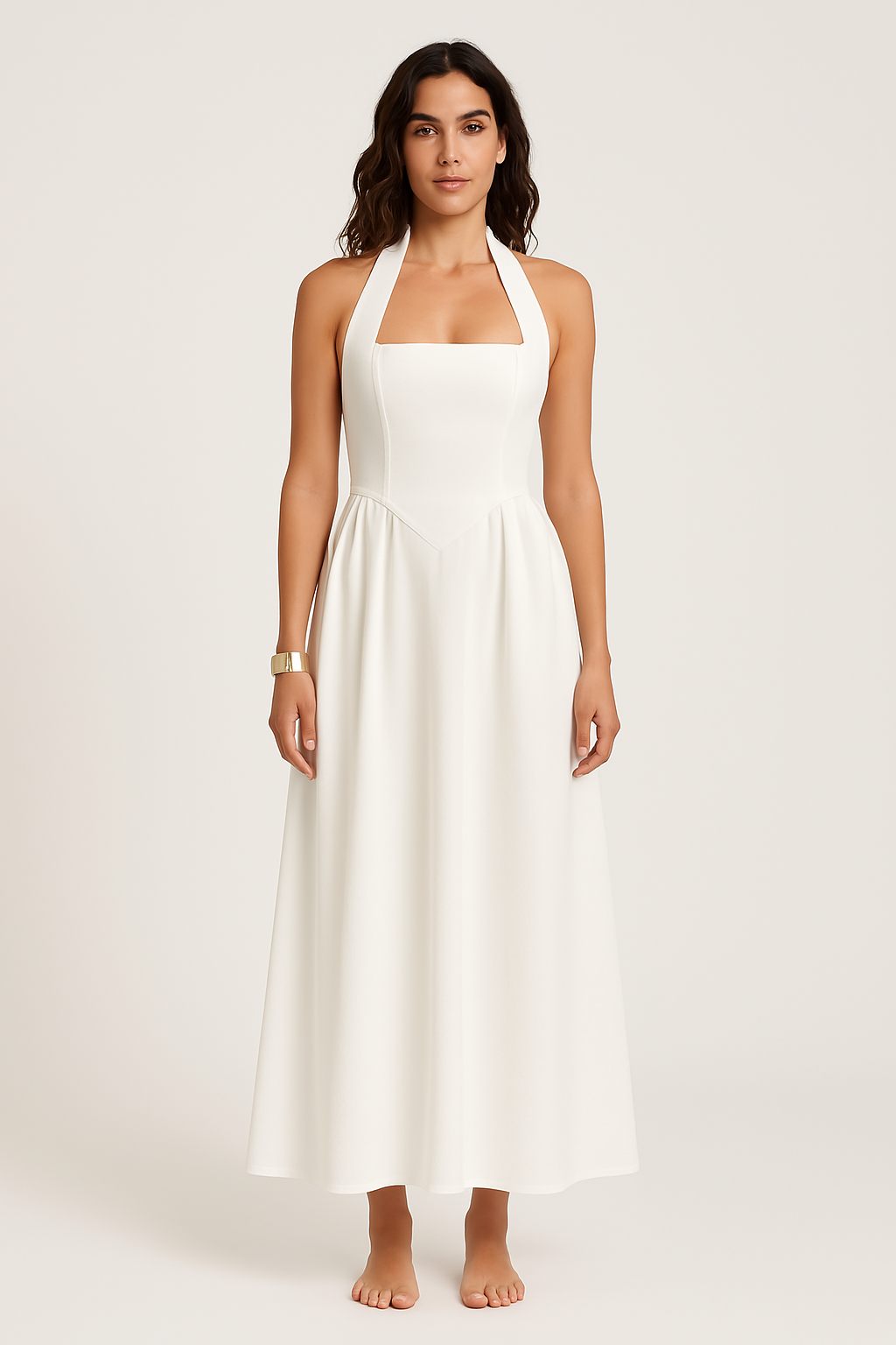 Women’s Halter Neck Dress – Backless Maxi – Fitted Bodice – Lightweight Elegant Fit