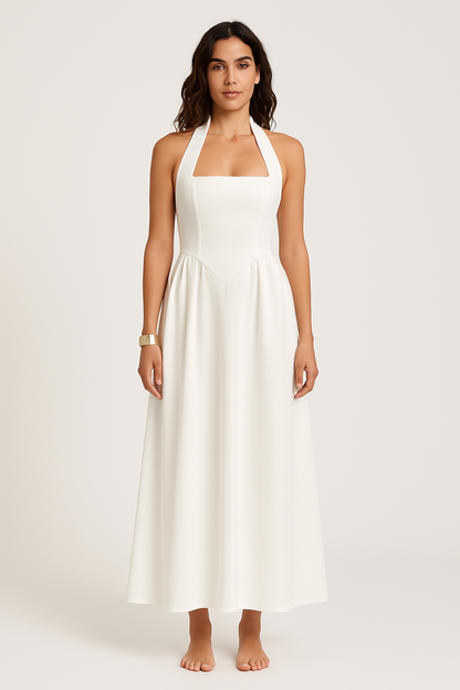 Women’s Halter Neck Dress – Backless Maxi – Fitted Bodice – Lightweight Elegant Fit