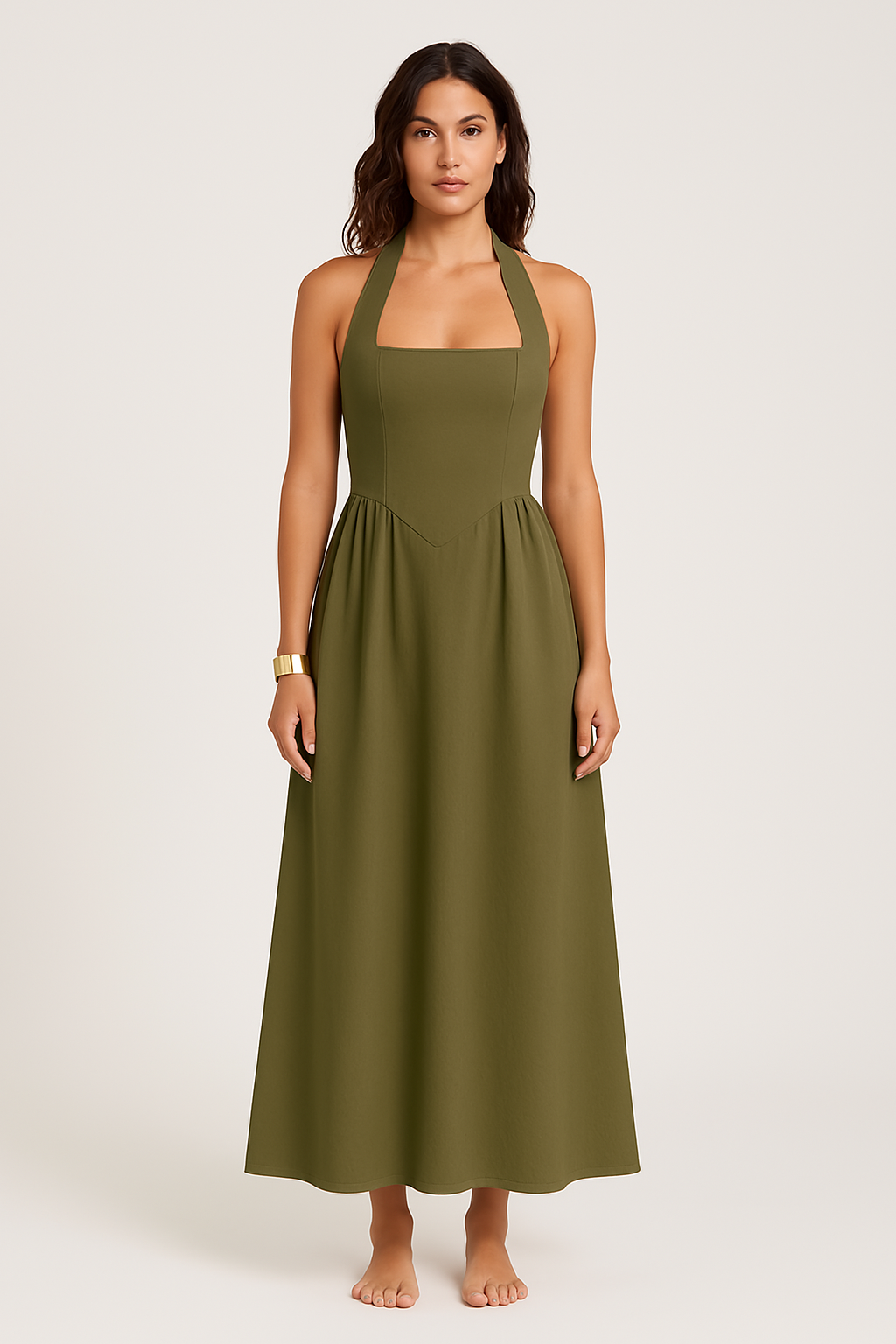 Women’s Halter Neck Dress – Backless Maxi – Fitted Bodice – Lightweight Elegant Fit