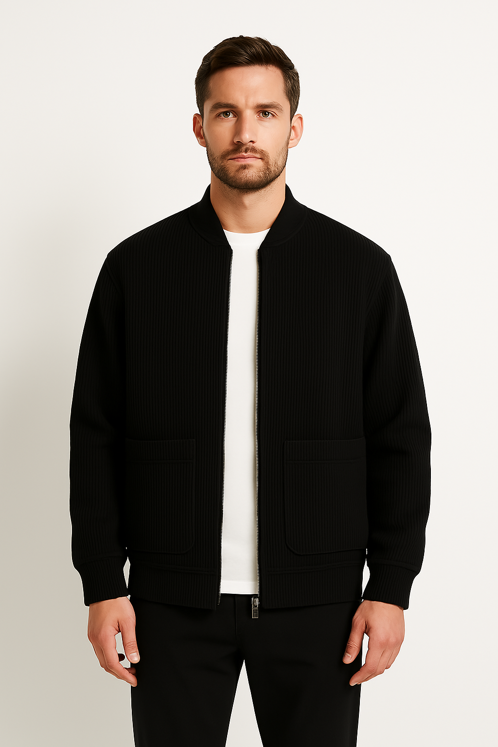 Men’s Jacket – Corduroy Relaxed Fit – V-Neck Zip Front – Ribbed Texture Casual Wear