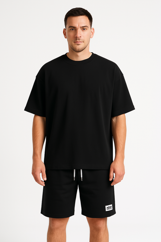 Men’s Athletic Set – Relaxed Fit – Short Sleeve Top & Knee-Length Shorts – Cotton