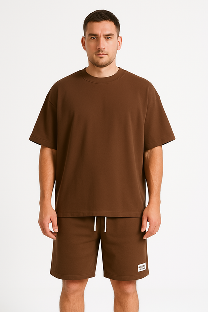 Men’s Athletic Set – Relaxed Fit – Short Sleeve Top & Knee-Length Shorts – Cotton