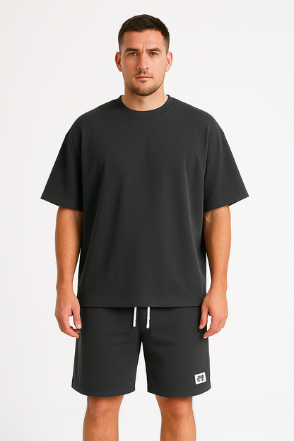 Men’s Athletic Set – Relaxed Fit – Short Sleeve Top & Knee-Length Shorts – Cotton