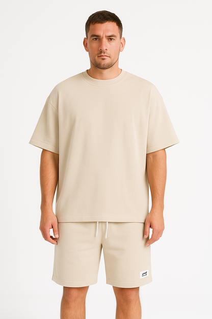 Men’s Athletic Set – Relaxed Fit – Short Sleeve Top & Knee-Length Shorts – Cotton