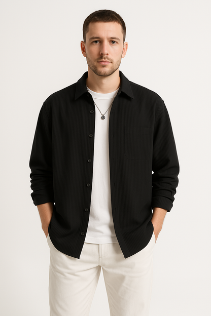 Men’s Long Sleeve Shirt – Waffle Knit – Oversized Fit – Button-Up Casual Layer