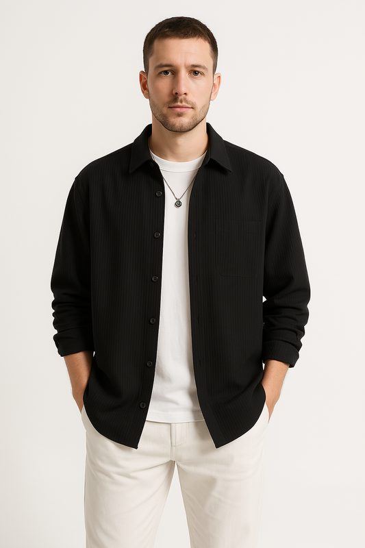 Men’s Long Sleeve Shirt – Waffle Knit – Oversized Fit – Button-Up Casual Layer