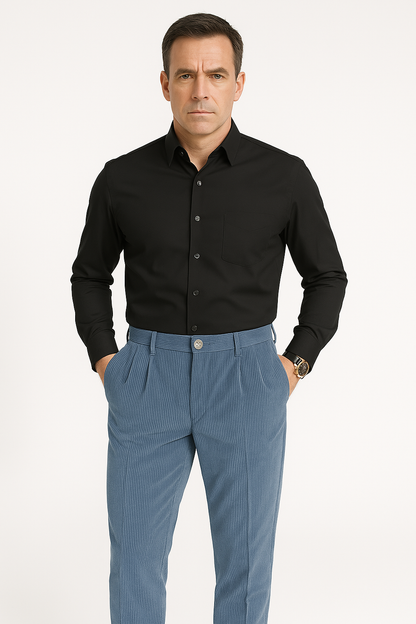 Men’s Corduroy Trousers – Slim Fit – Pleated Front – Full Length – Smart Casual