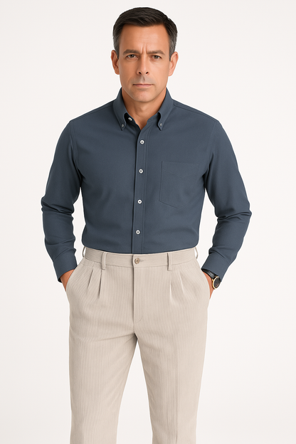 Men’s Corduroy Trousers – Slim Fit – Pleated Front – Full Length – Smart Casual