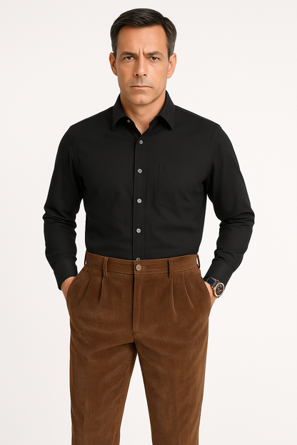 Men’s Corduroy Trousers – Slim Fit – Pleated Front – Full Length – Smart Casual