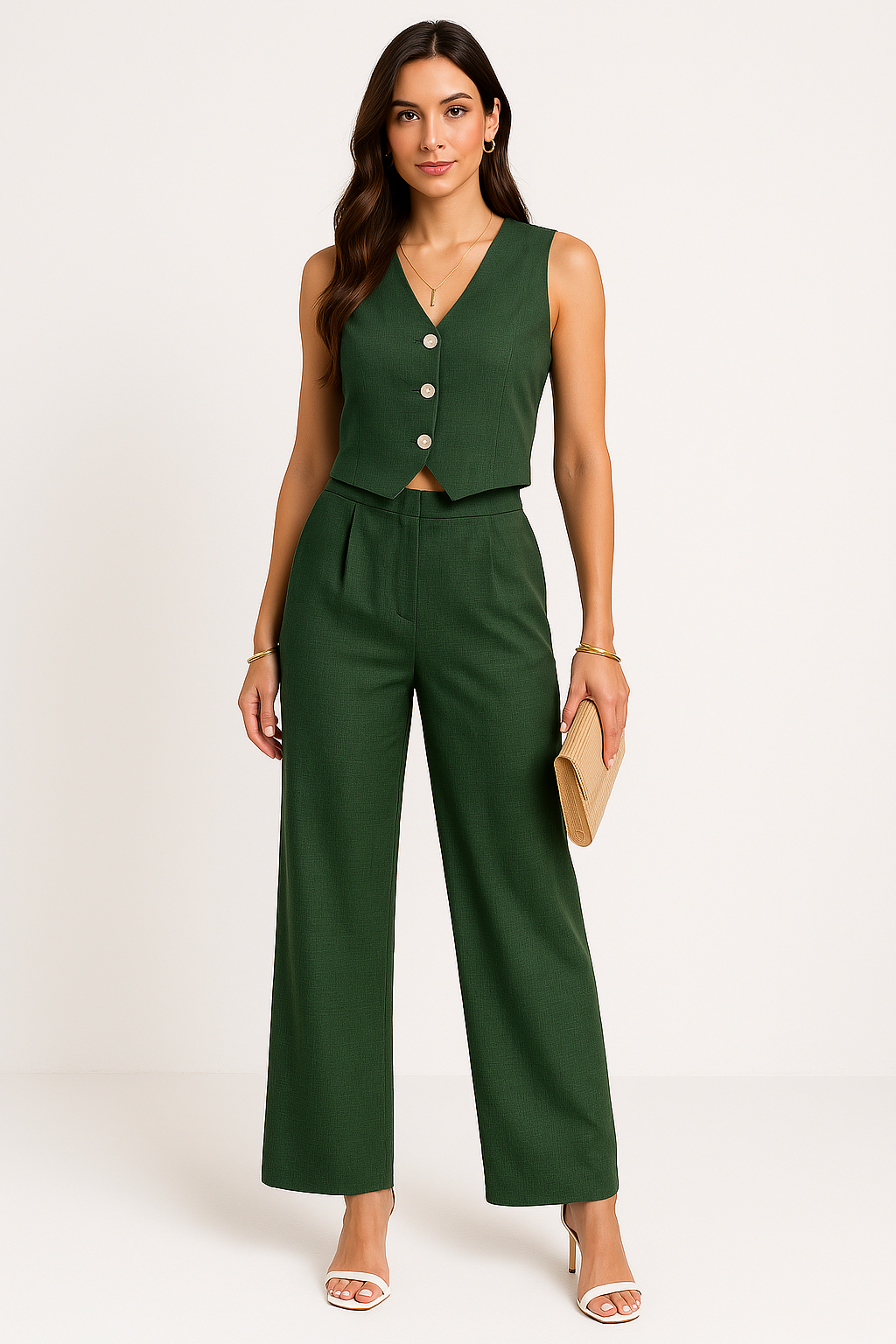 Women’s Cropped Vest – Slim Fit – V-Neck – Button Front – Breathable Woven Fabric