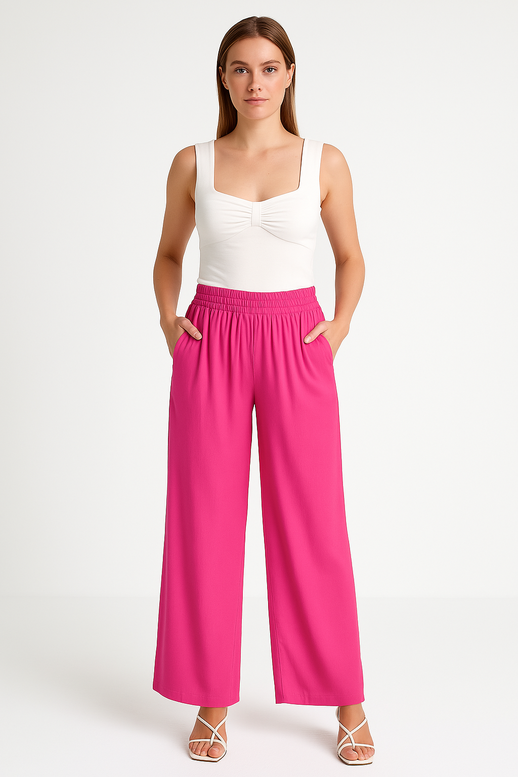 Women’s Wide-Leg Pants – High Waist – Elastic Waistband – Breathable Lightweight Fabric