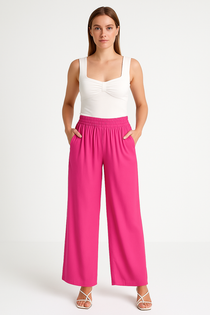 Women’s Wide-Leg Pants – High Waist – Elastic Waistband – Breathable Lightweight Fabric