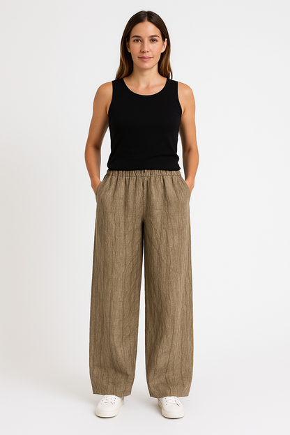 Women’s Pants – Cotton Linen Blend – Relaxed Fit – Lantern Style – Full Length