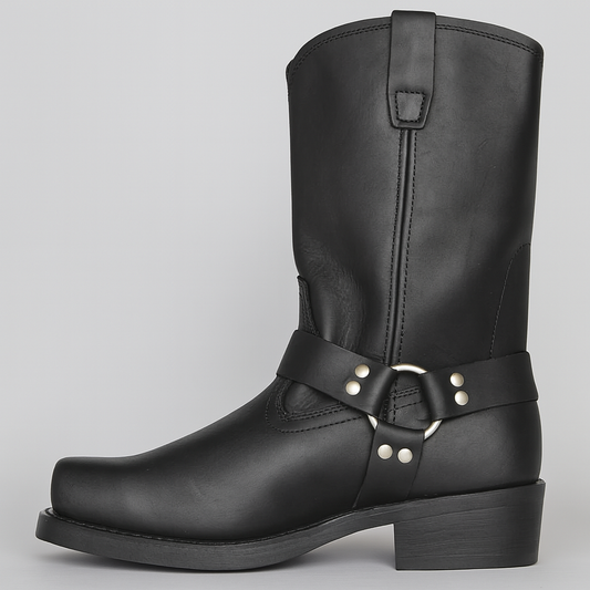 Harry  Mid-Calf Cowboy Boots | Buckle Detail Block Heel Cowboy Boots