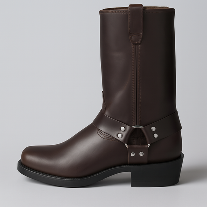 Harry  Mid-Calf Cowboy Boots | Buckle Detail Block Heel Cowboy Boots